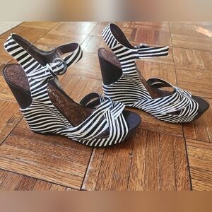 Sam Edelman Women’s Zebra Print Sandals Size 7–7.5 Animal Print Cork  Slip-On